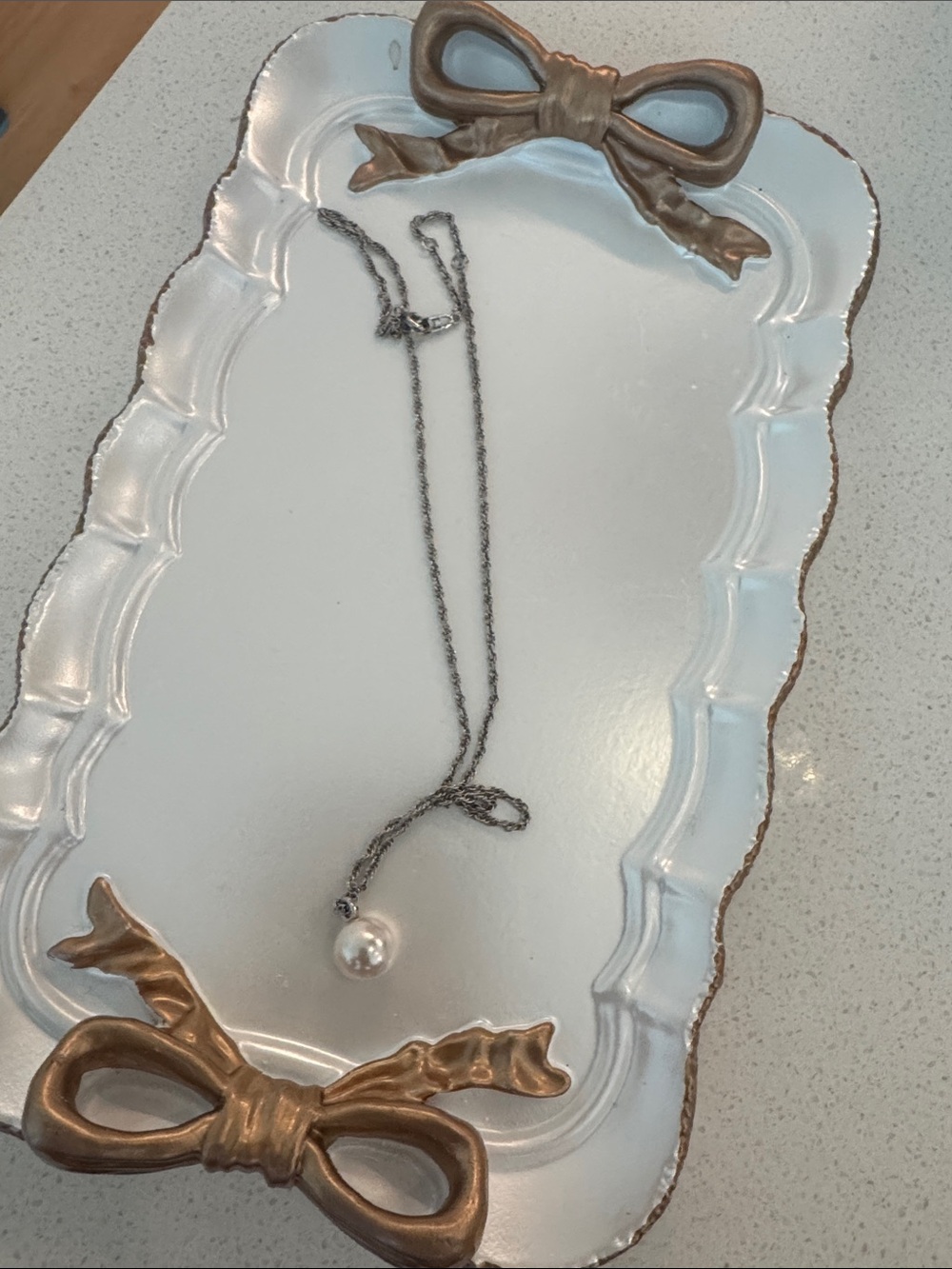 5/22 Elegant Silver Pearl Pendant Necklace - White Pearl